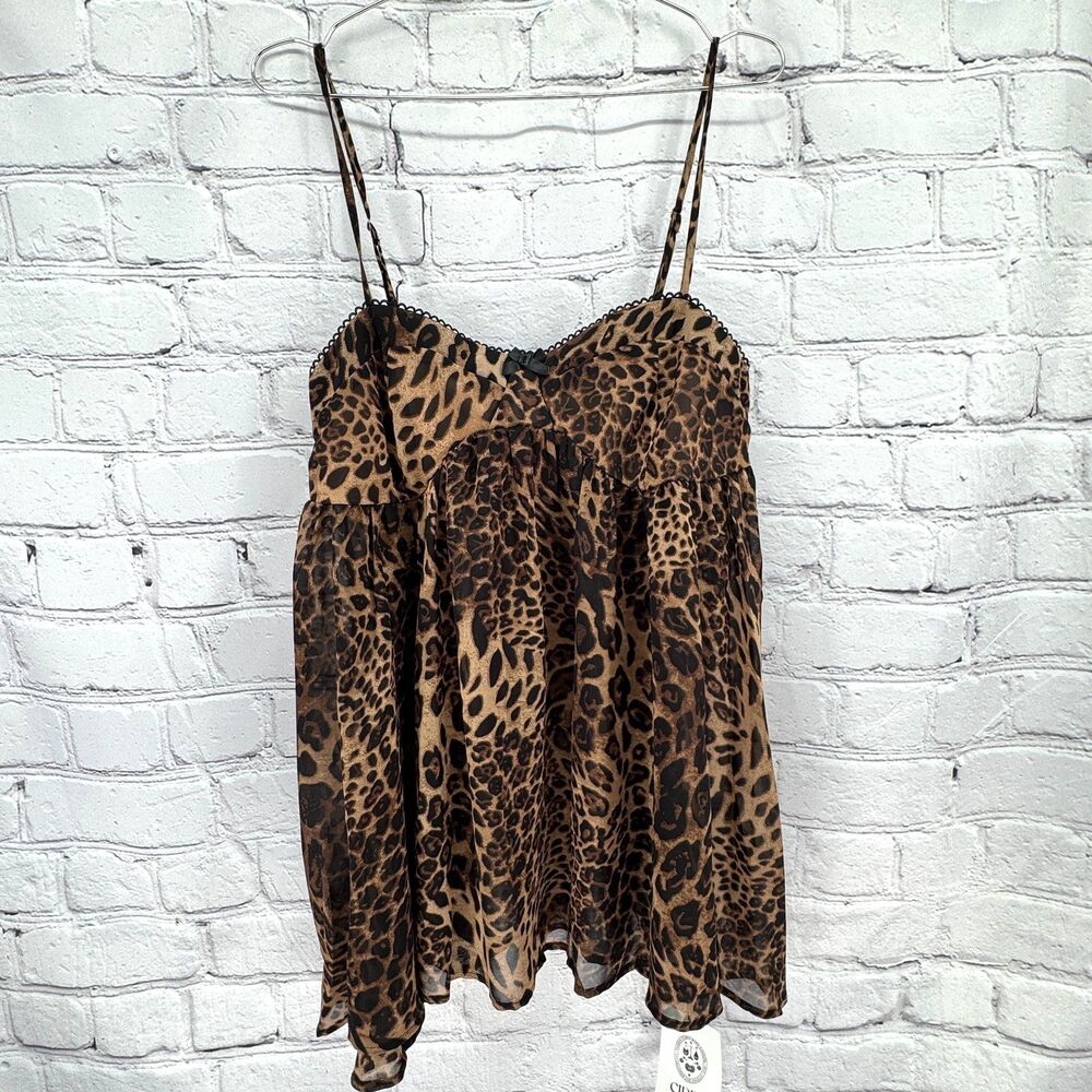NWT Cider Chiffon Top Women's XL Leopard Babydoll Cami Festival Party Casual